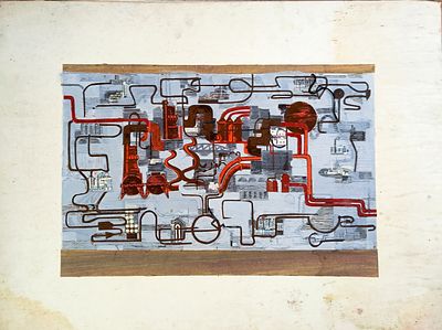 Кучеренко Владимир. Химический процесс. Коллаж. 1960-е годы. Картон, смешанная техника. Размер: 