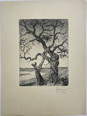 [Из собрания семьи В. Успенского] Успенский Владимир. Два дерева. 1937 г. Бумага, офорт. 