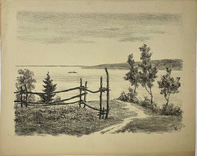 [Из собрания семьи В. Успенского] Успенский Владимир. У озера. Бумага, литография. Размер: 28,5 