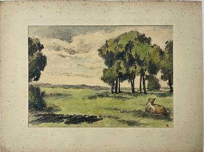 [Из собрания семьи В. Успенского] Успенский Владимир. Корова на лугу. 1940-е гг. Бумага 