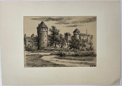 [Из собрания семьи В. Успенского] Успенский Владимир. Старый Таллин. 1945 г. Бумага, черная 