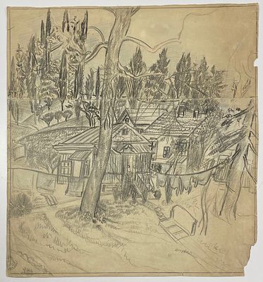 Шурига Пелагея. Хоста. Дом творчества. 1949 г. Бумага, карандаш. Размер листа: 40 х 37 см. Следы 