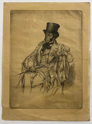 Павлов Николай. Портрет А. С. Пушкина. Бумага, офорт. Размер: 30,5 х 22,5 см. Работа подписная. 