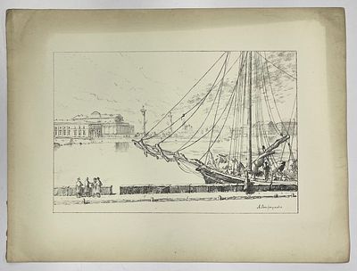 Остроумова-Лебедева Анна. Петербург. Биржа. Автолитография. 1922 г. Размер листа: 30,5 х 41 см. 