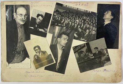 Фотоколлаж. (Эренбург И., Безыменский А., Фигнер В., Панферов Ф., Лихачев И., артисты МХАТа). 