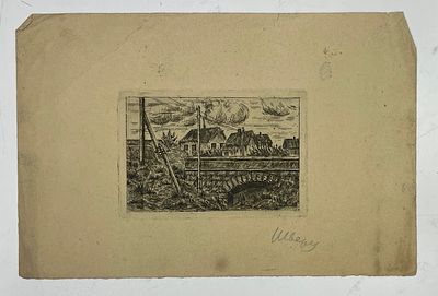 Шварц В. Пейзаж с мостом. Бумага, офорт. 1920-е гг. Размер: 16 х 24 см. Работа подписная. 