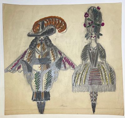 Сандлер Ефрем. Эскиз для музыкальной шкатулки. Вельможа и дама. 1940-е гг. Бумага, карандаш 