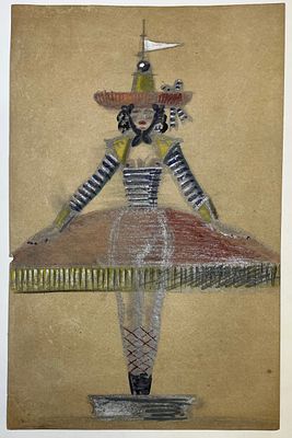 Сандлер Ефрем. Эскиз для музыкальной шкатулки. Танцовщица в морском костюме. 1940-е гг. Бумага 