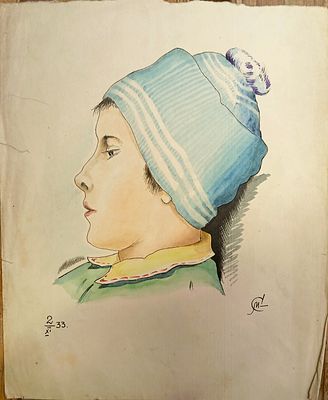 Миронов Сергей. Портрет мальчика. 1933 год. Бумага, тушь, акварель. Размер: 29 х 23,5 см. 