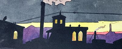Миронов Сергей. Завод. 1930-е гг. Бумага, тушь, акварель. Размер: 6 х 14,5 см. Работа в хорошем 