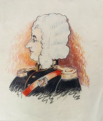 Миронов Сергей. Портрет военачальника. 1930-е гг. Бумага, карандаш. Размер: 23х 21,5 см. Работа 