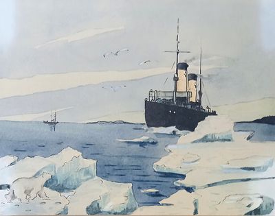Миронов Сергей. Ледокол. 1924г. Бумага, акварель. Размер: 15 х 19 см. Работа подписная, в 