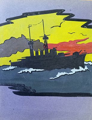 Миронов Сергей. Крейсер. 1930-е гг. Бумага, тушь, акварель. Размер: 22 х 18 см. Работа в 