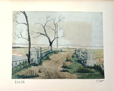 Миронов Сергей. Пейзаж. 1928г. Бумага, акварель. Размеры: 15,5 х 21 см. Работа подписная, в 
