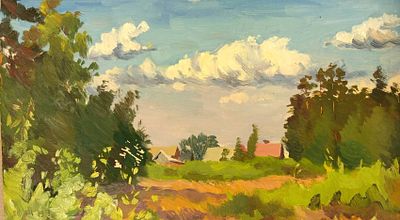 Миронов А. Лето. 1971 г. Картон, масло. Размер: 17,5 х 31,5 см. Работа в хорошем состоянии. Миро 
