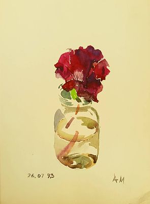 Миронов А. Цветок в банке. 1993 г. Бумага, акварель. Размер: 31 х 22 см. Работа в хорошем 