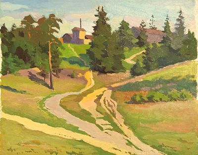 Миронов А. Кавголово. 1967 г. Картон, масло. Размер: 19 х 24 см. Работа в хорошем состоянии. Мир 