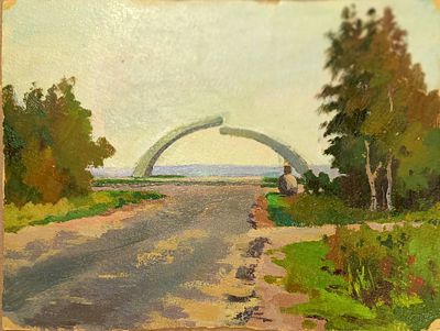 Миронов А. Разорванное кольцо. 1960-е г.г. Картон, масло. Размер: 15 х 22 см. Работа в хорошем 