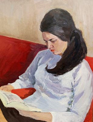Миронов А. Читающая. 1960-е г.г. Картон, масло. Размер: 61 х 46 см. Работа в хорошем состоянии. 