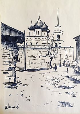 Миронов А. Купола. 1980-е г.г. Бумага, фломастер. Размер: 43 х 62 см. Работа в хорошем 