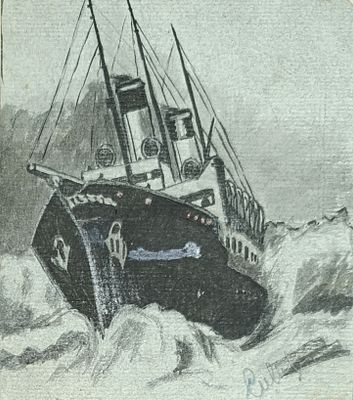 Миронов Сергей. Шторм. 1920- е г.г. Бумага, тушь. Размеры: 12 х 11 см. Работа подписная, в 