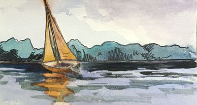 Миронов Сергей. Яхта. 1920- е г.г. Бумага, тушь, акварель. Размеры: 7 х 13 см. Работа в хорошем 