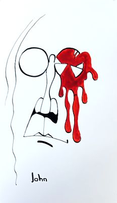 Каковкин Пётр. Джон Леннон. 1990-е гг. Бумага, тушь. Размер: 22 х 13 см. Работа в хорошем состоянии.