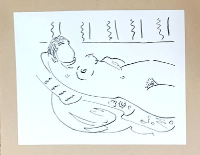 Каковкин Пётр. Лежащая. 1990-е гг. Бумага, тушь. Размер: 18 х 23 см. Работа в хорошем состоянии 