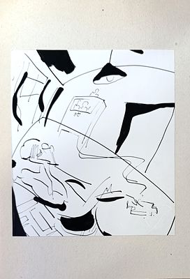 Каковкин Пётр. В комнате. 1990-е гг. Бумага, тушь. Размер: 19 х 17 см. Работа в хорошем 