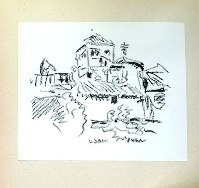 Каковкин Пётр. Городок. 1990-е гг. Бумага, уголь. Размер: 21 х 25 см. Работа в хорошем 