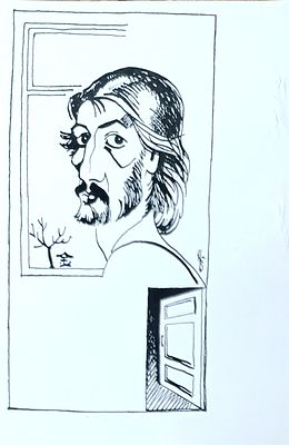 Каковкин Пётр. Автопортрет. 1990-е гг. Бумага, тушь. Размер: 21 х 14,5 см. Работа в хорошем 