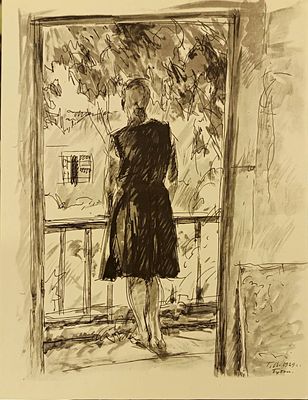 Верейский Георгий. На балконе. 1929 г. Бумага, факсимильное воспроизведение. Размер: 38 х 29 