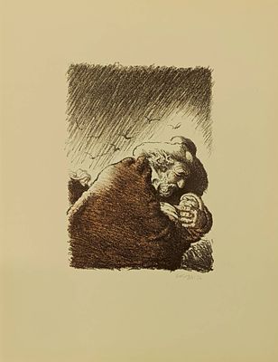 Кибрик Евгений. Кола с внучкой. Иллюстрация к книге Ромэна Роллана" Кола Брюньон". Бумага 