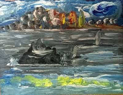 Киянцев Владимир. Скала. 1991 г. Картон, темпера. Размер: 11 х 15 см.
Работа подписная, в 