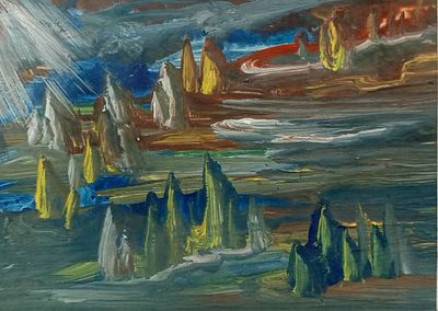 Киянцев Владимир. Пейзаж. 1990-е гг. Картон, темпера. Размер: 10 х 14 см.
Работа в хорошем 