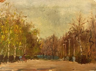 Кривицкий Л. (?) Роща. 1950-е г.г . Картон, масло. Размер: 19,5 х 26 см. Работа в хорошем 