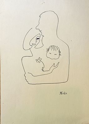 Беломлинский М. Семья. 1961 год. Бумага, тушь. Размер: 27 х 19 см. Работа подписная, в хорошем 