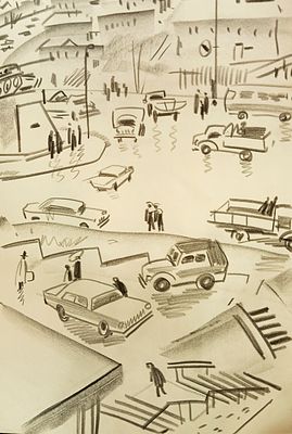 Беломлинский М. Городской пейзаж. 1970-е гг. Бумага, итальянский карандаш. Размер: 36 х 25,5 