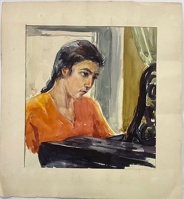 Померанцева Елизавета. Женский портрет. 1960-е гг. Бумага, акварель. Размер: 40 х 38,5 см. 