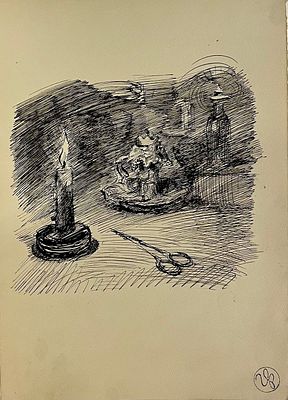Фитингоф Георгий. Натюрморт со свечой. 1940-е гг. Бумага, тушь, перо. Размер: 31 х 22 см. Штамп 