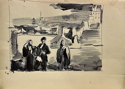 Фитингоф Георгий. На Волге. 1950-е гг. Бумага, акварель. Размер: 29 х 40,5 см. Работа без 