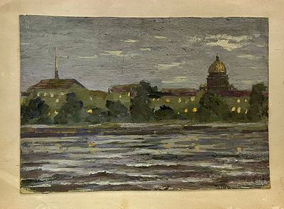 Бернштейн Станислав. Вид Ленинграда. 1960-е гг. Картон, темпера. Размер: 19 х 27,5 см. Работа 