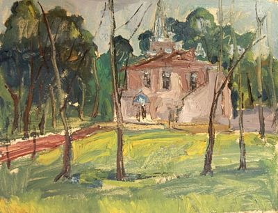 Гершкович Александр. Усадьба. 1980 гг. Картон, масло. Размер: 32 х 42 см. Работа без подписи. В 
