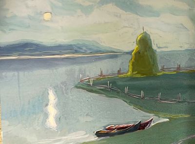 Гусев Василий. Лунная ночь. 1950-е гг. Бумага, гуашь. Размер: 25 х 33 см. Работа в хорошем 