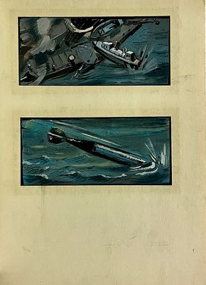Лукашов Георгий. Эскиз к кинофильму " Гибель эскадры ". 1960-е годы. Бумага, гуашь. Размер: 42 