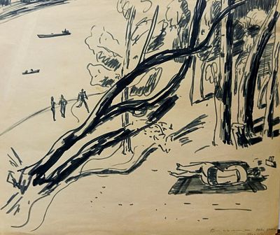 Задорин Александр. Июнь.1967 год. Бумага, тушь. Размер: 29 х 33 см. Работа подписная. В хорошем 