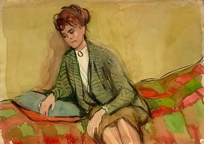 Коварская М. А. Женский портрет. Бумага, акварель. Размер:30 х 42 см. Работа в хорошем 