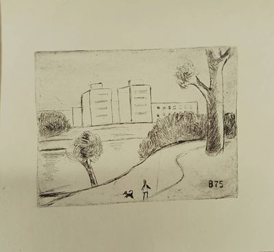 Шагин Владимир. Городской пейзаж. 1975 г. Офорт. Размеры: 26,5 х 30 см. Работа в хорошем состоянии.