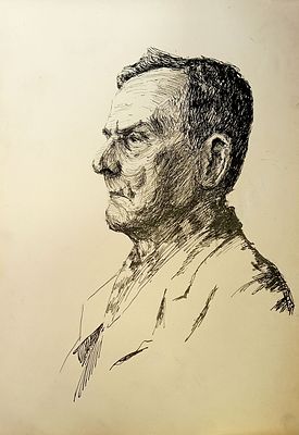 Миронов А. Мужской портрет . 1965г. Бумага, тушь. Размер: 40 х 28,5 см. Работа в хорошем состоянии.