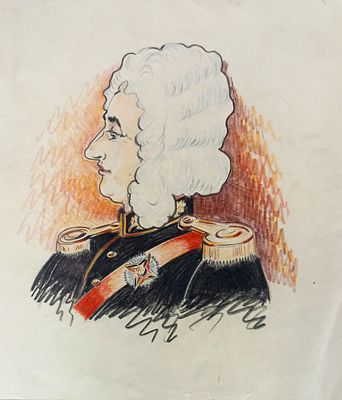 Миронов Сергей. Портрет военачальника. 1930-е гг. Бумага, карандаш. Размер: 23х 21,5 см. Работа 